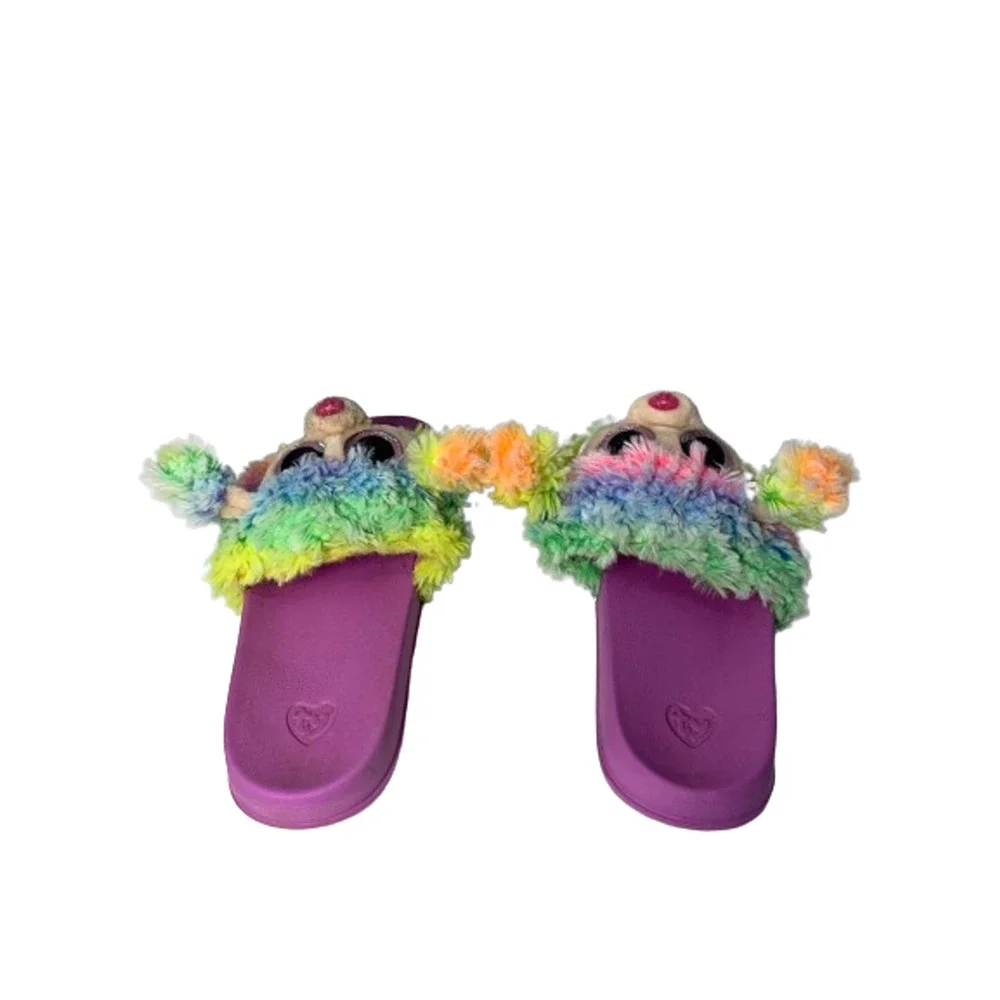 Ty Kids Plush Rainbow Bear Slippers  Size 1-3
